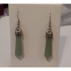 New~Green Adventurine Gemstone Chakra Healing French Wire Dangle Earrings